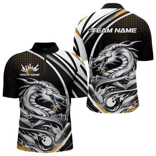 Custom Black And Yellow Dragon Bowling Team Quarter-Zip Shirts For Men, Dragon Bowling Jerseys IPHW8707