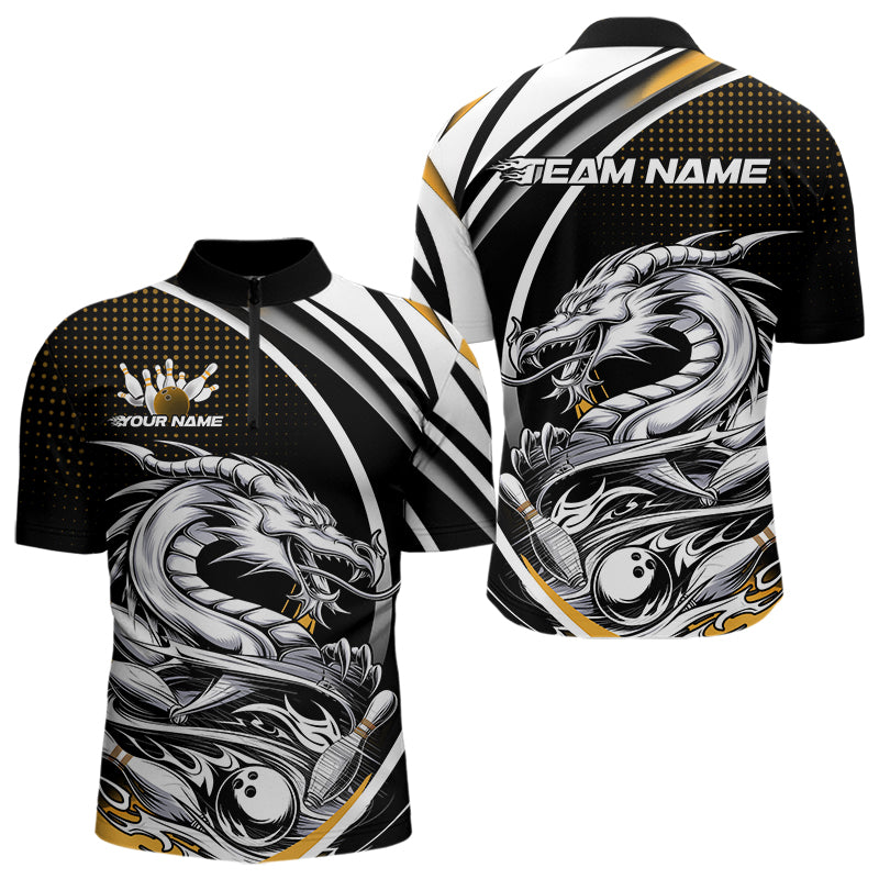 Custom Black And Yellow Dragon Bowling Team Quarter-Zip Shirts For Men, Dragon Bowling Jerseys IPHW8707