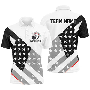 Custom Black And White American Flag Skull Bowling Shirts, Unisex Patriotic Team Bowling Jerseys IPHW6194