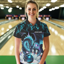 Load image into Gallery viewer, Custom Blue Flame Dragon Bowling Polo Shirts For Women, Dragon Bowling Team Jerseys IPHW8959