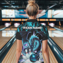 Load image into Gallery viewer, Custom Blue Flame Dragon Bowling Polo Shirts For Women, Dragon Bowling Team Jerseys IPHW8959