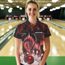 Load image into Gallery viewer, Custom Red Flame Dragon Bowling Polo Shirts For Women, Dragon Bowling Team Jerseys IPHW8960