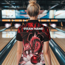 Load image into Gallery viewer, Custom Red Flame Dragon Bowling Quarter-Zip Shirts For Women, Dragon Bowling Team Jerseys IPHW8960