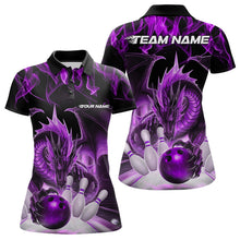 Load image into Gallery viewer, Custom Purple Flame Dragon Bowling Polo Shirts For Women, Dragon Bowling Team Jerseys IPHW8961