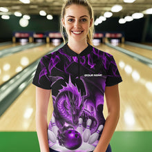 Load image into Gallery viewer, Custom Purple Flame Dragon Bowling Women Quarter-Zip Shirts, Dragon Bowling Team Jerseys IPHW8961