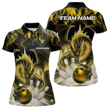 Load image into Gallery viewer, Custom Yellow Flame Dragon Bowling Polo Shirts For Women, Dragon Bowling Team Jerseys IPHW8962