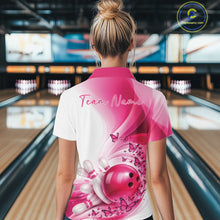 Load image into Gallery viewer, Custom Pink Butterfly Bowling Women Polo Shirt, Ladies Bowling League Shirt IPHW11351