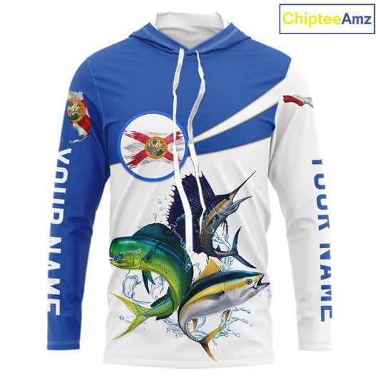 Custom Mahi Mahi, Sailfish, Tuna Florida Long Sleeve Hooded Saltwater Fishing Shirts For Men IPHW11353