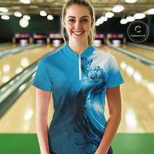 Load image into Gallery viewer, Custom Blue Butterfly Bowling Women Quarter-Zip Shirt, Ladies Bowling Team Outfits IPHW11356