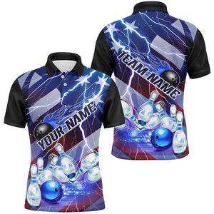 Flame Bowling Ball Blue Lightning American Flag Custom Name Bowling Team Shirts For Men And Women IPHW6678