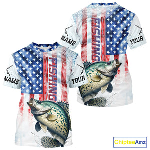 Custom Patriotic Crappie US Flag Fishing T-Shirt, Crappie Fishing Jersey IPHW9200