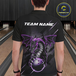 Custom Glowing Purple Dragon Bowling Team Polo Shirts For Men, Dragon Bowling Jerseys IPHW9539