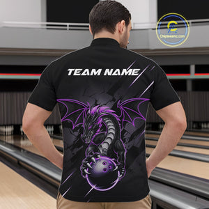 Custom Glowing Purple Dragon Bowling Team Quarter-Zip Shirts For Men, Dragon Bowling Jerseys IPHW9539