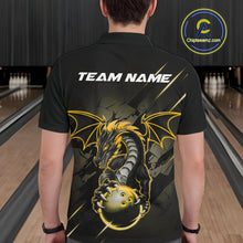 Load image into Gallery viewer, Custom Glowing Yellow Dragon Bowling Team Polo Shirts For Men, Dragon Bowling Jerseys IPHW9540