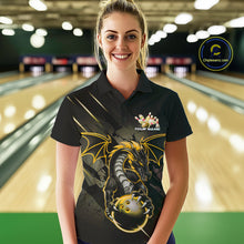 Load image into Gallery viewer, Custom Glowing Yellow Dragon Bowling Team Polo Shirts For Women, Dragon Bowling Jerseys IPHW9540