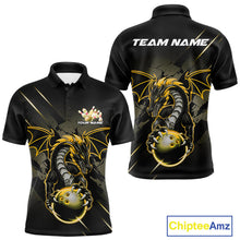 Load image into Gallery viewer, Custom Glowing Yellow Dragon Bowling Team Polo Shirts For Men, Dragon Bowling Jerseys IPHW9540