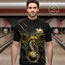 Load image into Gallery viewer, Custom Glowing Yellow Dragon Bowling Team Quarter-Zip Shirts For Men, Dragon Bowling Jerseys IPHW9540