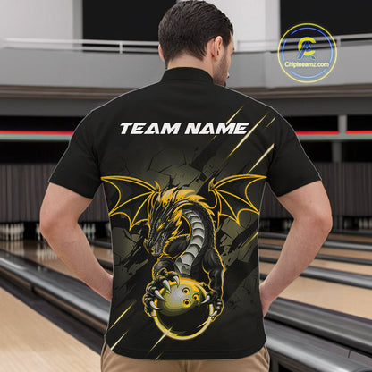 Custom Glowing Yellow Dragon Bowling Team Quarter-Zip Shirts For Men, Dragon Bowling Jerseys IPHW9540