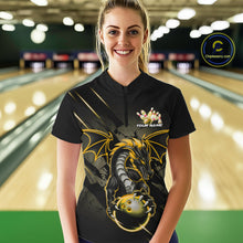 Load image into Gallery viewer, Custom Glowing Yellow Dragon Bowling Team Women Quarter-Zip Shirt, Dragon Bowling Jerseys IPHW9540
