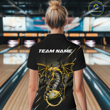 Load image into Gallery viewer, Custom Glowing Yellow Dragon Bowling Team Women Quarter-Zip Shirt, Dragon Bowling Jerseys IPHW9540