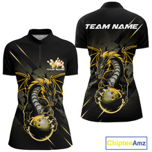 Load image into Gallery viewer, Custom Glowing Yellow Dragon Bowling Team Women Quarter-Zip Shirt, Dragon Bowling Jerseys IPHW9540