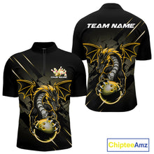 Load image into Gallery viewer, Custom Glowing Yellow Dragon Bowling Team Quarter-Zip Shirts For Men, Dragon Bowling Jerseys IPHW9540