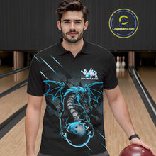 Load image into Gallery viewer, Custom Glowing Blue Dragon Bowling Team Polo Shirts For Men, Dragon Bowling Jerseys IPHW9541