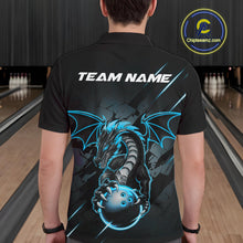 Load image into Gallery viewer, Custom Glowing Blue Dragon Bowling Team Polo Shirts For Men, Dragon Bowling Jerseys IPHW9541