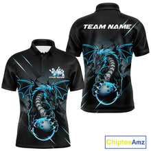 Load image into Gallery viewer, Custom Glowing Blue Dragon Bowling Team Polo Shirts For Men, Dragon Bowling Jerseys IPHW9541