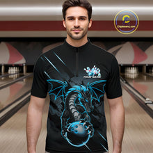 Load image into Gallery viewer, Custom Glowing Blue Dragon Bowling Team Quarter-Zip Shirts For Men, Dragon Bowling Jerseys IPHW9541