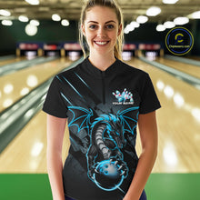 Load image into Gallery viewer, Custom Glowing Blue Dragon Bowling Team Women Quarter-Zip Shirt, Dragon Bowling Jerseys IPHW9541