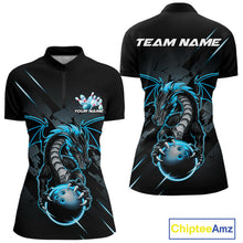 Load image into Gallery viewer, Custom Glowing Blue Dragon Bowling Team Women Quarter-Zip Shirt, Dragon Bowling Jerseys IPHW9541