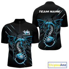 Load image into Gallery viewer, Custom Glowing Blue Dragon Bowling Team Quarter-Zip Shirts For Men, Dragon Bowling Jerseys IPHW9541