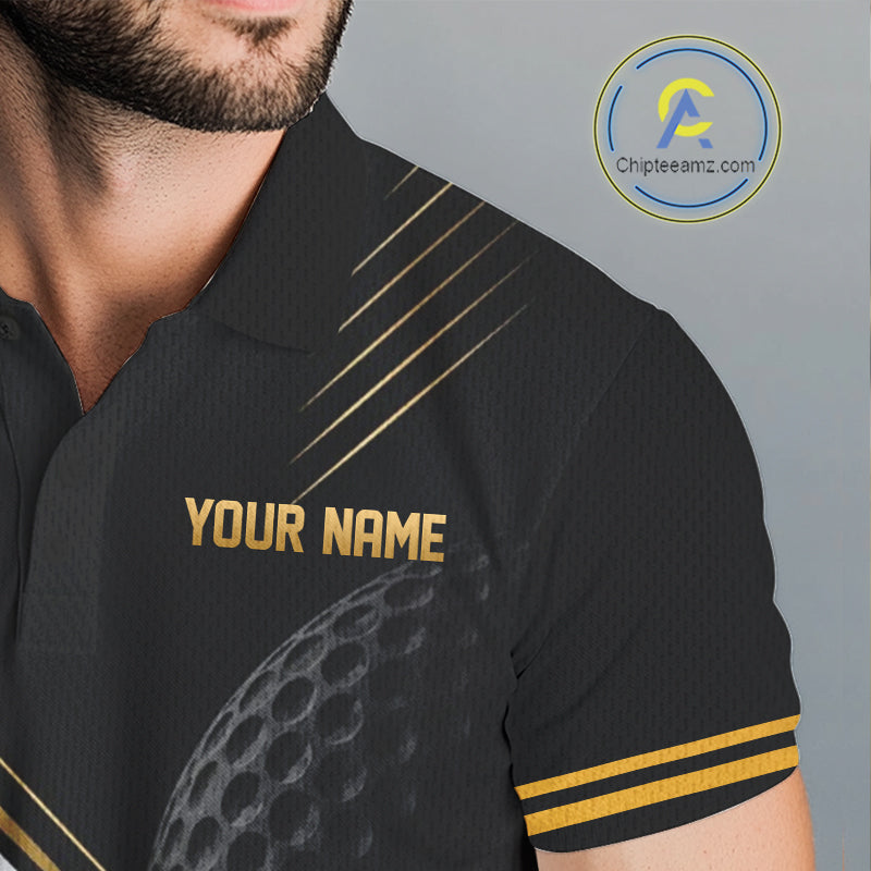 Custom Black And Gold Golf And Beer Golf Team Men Polo Shirt, Golf Apparel IPHW11671