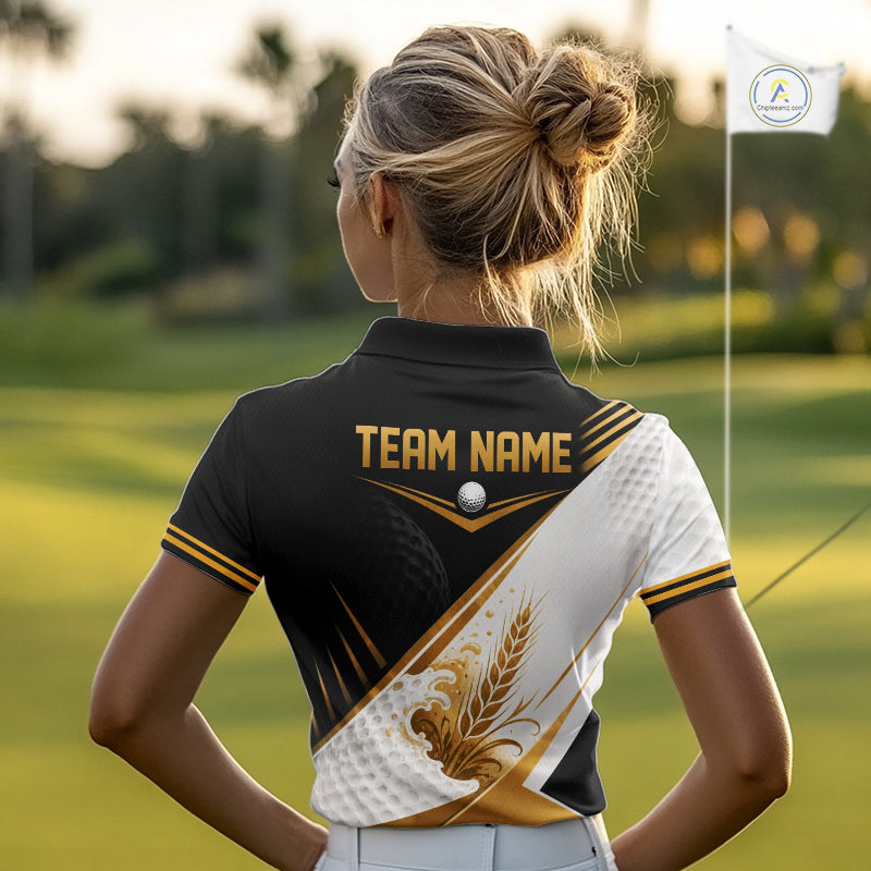 Custom Black And Gold Golf And Beer Golf Team Women Polo Shirt, Golf Apparel IPHW11671