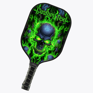 Custom Green Flame Skull Halloween Pickleball Paddles, Skull Pickleball Racket, Halloween Pickleball Gifts IPHW7218