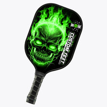 Load image into Gallery viewer, Custom Green Flame Skull Pickleball Paddle Halloween Pickleball Gifts, Patriotic Pickleball Paddles IPHW7219