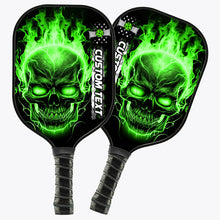 Load image into Gallery viewer, Custom Green Flame Skull Pickleball Paddle Halloween Pickleball Gifts, Patriotic Pickleball Paddles IPHW7219