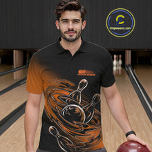 Load image into Gallery viewer, Custom Black And Orange Flame Bowling Polo Shirts For Men, Team Bowling League Shirt IPHW9779