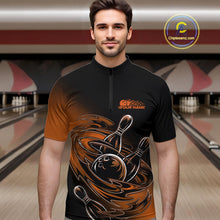 Load image into Gallery viewer, Custom Black And Orange Flame Bowling Quarter-Zip Shirts For Men, Team Bowling League Shirt IPHW9779