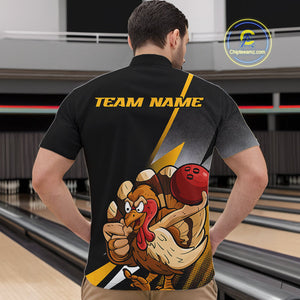 Custom Funny Yellow Turkey Bowling Team Men Quarter-Zip Shirts, Thanksgiving Bowling Shirt IPHW9784