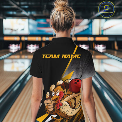 Custom Funny Yellow Turkey Bowling Women Quarter-Zip Shirts, Thanksgiving Bowling Shirt IPHW9784