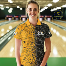 Load image into Gallery viewer, Custom Black And Yellow Splatter Bowling Ball Pattern Bowling Team Polo Shirts For Women IPHW9788