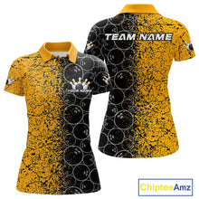Load image into Gallery viewer, Custom Black And Yellow Splatter Bowling Ball Pattern Bowling Team Polo Shirts For Women IPHW9788