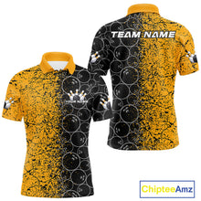 Load image into Gallery viewer, Custom Black And Yellow Splatter Bowling Ball Pattern Bowling Team Polo Shirts For Men IPHW9788