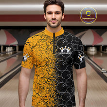 Load image into Gallery viewer, Custom Black And Yellow Splatter Bowling Ball Pattern Bowling Team Quarter-Zip Shirts For Men IPHW9788