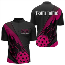 Load image into Gallery viewer, Black And Pink Custom Flame Pickleball Quarter-Zip Shirts For Men, Unisex Pickleball Team Shirts IPHW7760