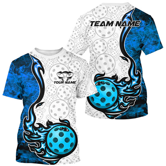 Blue Flame Pickleball Ball Custom T-Shirts For Men, Fire Pickleball Outfits Pickleball Apparel IPHW7766