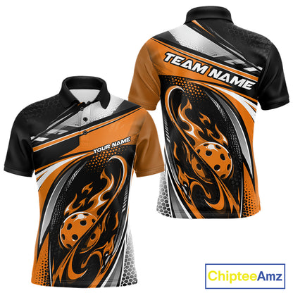 Custom Black And Orange Flame Pickleball Men Polo Shirt, Pickleball League Jersey IPHW12756