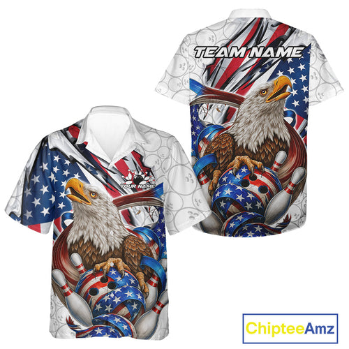 Custom Patriotic US Flag Eagle Bowling Men And Women Shirt, USA Bowling Team League Shirt IPHW10163